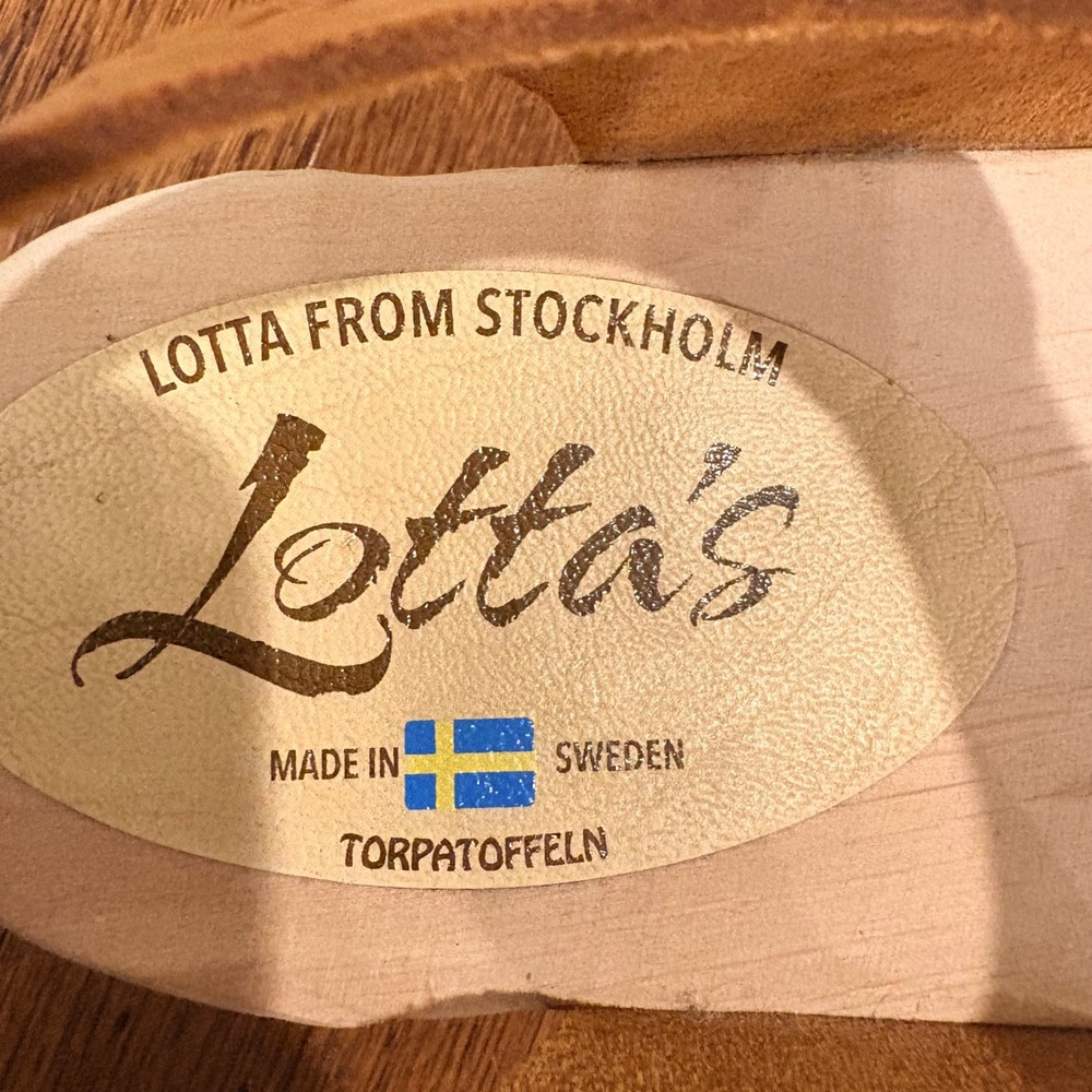 Lotta from Stockholm Swedish Low Wood Clog Sandals Tan Leather Heels Size 40 - Picture 8 of 11